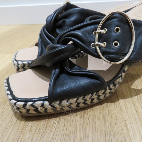 GAIMO Karoo Black Leather Cross Over Slip On Jute Platform Clog Sandals 10.5 - Picture 3 of 16